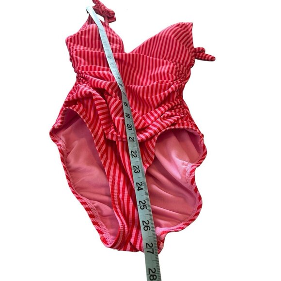 Ellen Tracy Swimsuit Orange Pink Striped Sz 6 One Piece Ruched Lined Padded Cups - Picture 14 of 15